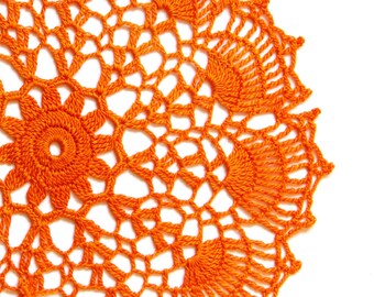 Yellow Orange hand dyed Crochet Doily Vintage doily