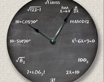 MATH wall CLOCK - chalkboard - teacher student classroom - 3 colors available
