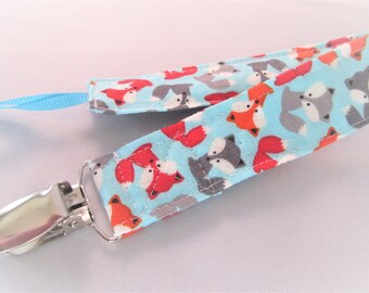 Universal Fabric Pacifier & Toy Clip - Mini Fox in Sky - Paci Clip, Teether Clip, Binky Clip, Baby Shower Gift