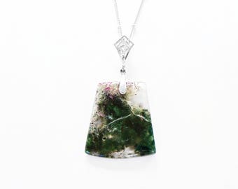 Moss Agate Necklace in Sterling Silver