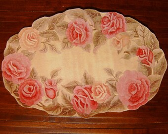 Dollhouse Miniature Carpet, Blush Rose "Hook Style" Rug