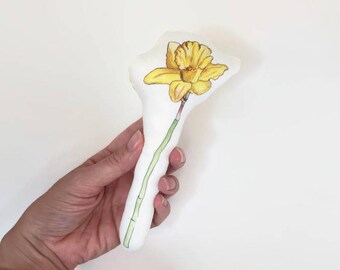 Yellow daffodil organic baby rattle | sensory baby toy | flower toy | new baby gift | soft plush toy | baby easter gift | anniversary gift