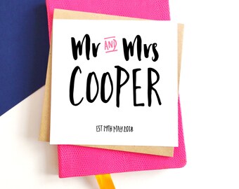 Personalised Wedding Card, Personalized Wedding Card, New Couple Card, Mr & Mrs Card, Congratulations Card, Card with Names, Personalised