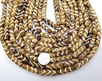 16 Brown With Natural White Chevron Bone Beads, Tube Beads 24MM (H2456)