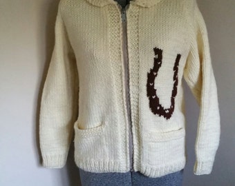 Vintage 1960's Cowichan Sweater With Horse on Back