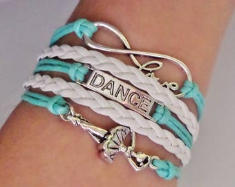 Dance bracelet, Dancer gift, Gift for Dancer, Dance Teacher gift, Coach jewelry, Dance Music jewelry, Dancing jewelry, Blue-mint/white