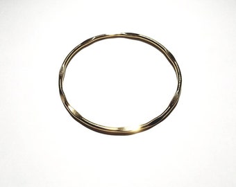 Vintage Polished Gold Wavy Hammered Style Bangle Bracelet, Large Size