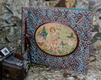 Family Photo Album,Rustic Scrapbook,Memory Photo Album,Unique Wooden Photo Album,Art Photo Album,Victorian Cherub Photo album