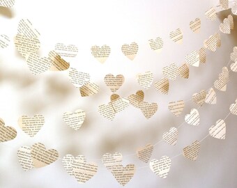 Vintage Paper Hearts Garland - Wedding Garland - Vintage French - Paper Garland - Party Decoration - Nursery Decor - Choose Your Language