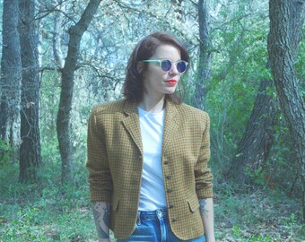 Jacket Vintage 70 of 80's Camel wool foot of hen size 40