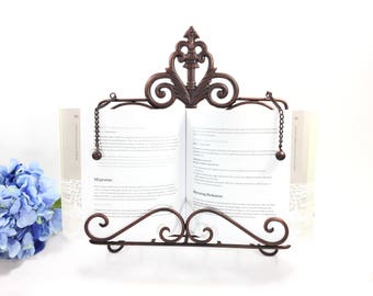 Rustic Copper Cast Iron Book Easel, Book Stand, Shabby Chic Cottage Style Home Decor #B258