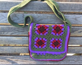 Crochet Granny Square MESSENGER BAG fully lined