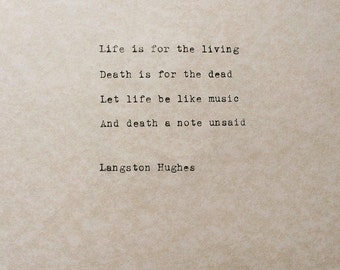 Typed Quote Langston Hughes Poem Typewriter Quote Typed Paper Typewriter Poetry Typed on paper Hand typed poem Life Quote Harlem Renaissance