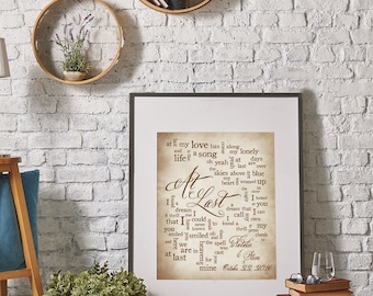 1st Paper Anniversary - Wedding Song: At Last by Etta James - Wedding Song Lyric Art - Personalized names, date pick colors verse print