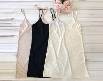 Mid-Length Slip Dress - multi colors - midlength basic inner under dress - adjustable strap mid length slip dress