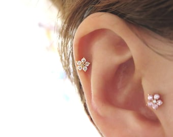 Flower Cartilage earring, Piercing, Cartilage Earring, Tragus Earring, earring, Cartilage piercing,CZ stud earring,Helix conch rook piercing