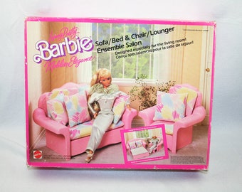 Vintage 80's Living pretty Sofa / Bed and chair / lounger used