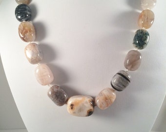 Chunky Agate Beaded Necklace, Gemstone necklace, Statement necklace, Chunky bead necklace, Agate necklace, Beaded jewelry,