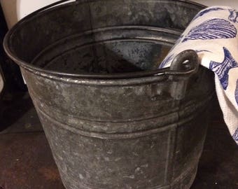Vintage Galvanized Metal Pail, Ten Quart Bucket