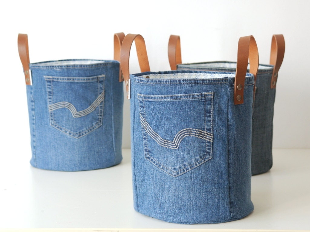 medium storage basket made of old jeans laundry basket XXL