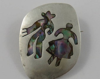 Sterling Silver Abalone Brooch Hecho en Mexico, signed A.P.O.