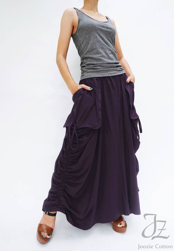 NO.123 Violet Cotton Jersey Mega Pocket Maxi Skirt