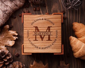 Custom coasters Engraved coasters Wedding coasters favor Bridal shower gift Wood coasters Personalized coasters set Wedding shower gift