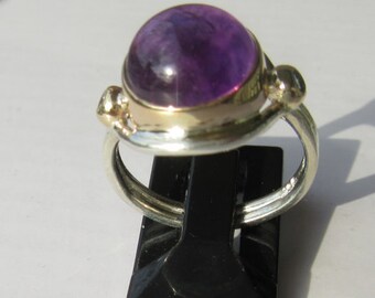 Silver/9kt Cabochon Amethyst and Diamond Ladies Ring. Silver Amethyst Ring, Cabochon Amethyst Ring, Purple Ring, Silver Gemstone Ring, Ring