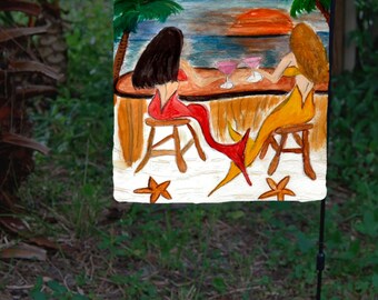 Martini Mermaids Garden Flag from art