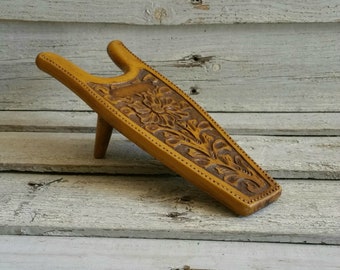 Vintage Boot Jack, Boot Remover, Tooled Faux Leather Cowboy Boot Puller