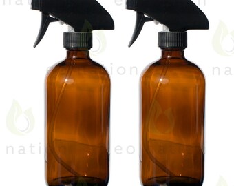 2 Pack - 16 oz Amber Glass Bottles with Black Trigger Sprayer
