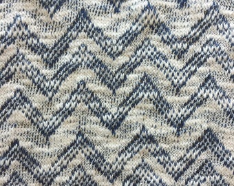 Soft Chevron French Terry In Navy Blue/white. Knit Fabric