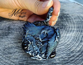 The raven necklace, edgar allan poe, for ravens lovers, odins ravens, the raven, norse gods, norse talisman, crow necklace