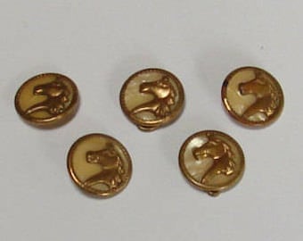 Vintage Brass Metal Buttons with Horse Head in Center