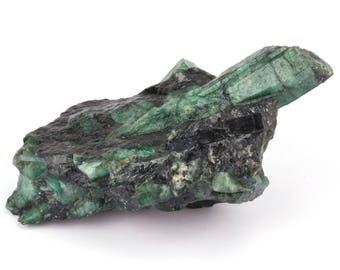 7.5 cm emerald crystal on black mica matrix.