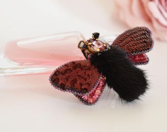 Bug brooch•Beetle brooch•Fly brooch•embroidered brooch•Fur beetle brooch•Crystals brooch•brooch•accessories•one-of-kind brooch•fur brooch