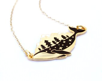 Gold Whale-derness Necklace (humpback whale necklace cute whale jewelry ocean necklace cloisonne nautical wilderness nature lover)