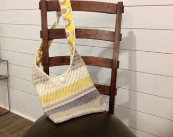 yellow and cream crochet shoulder bag