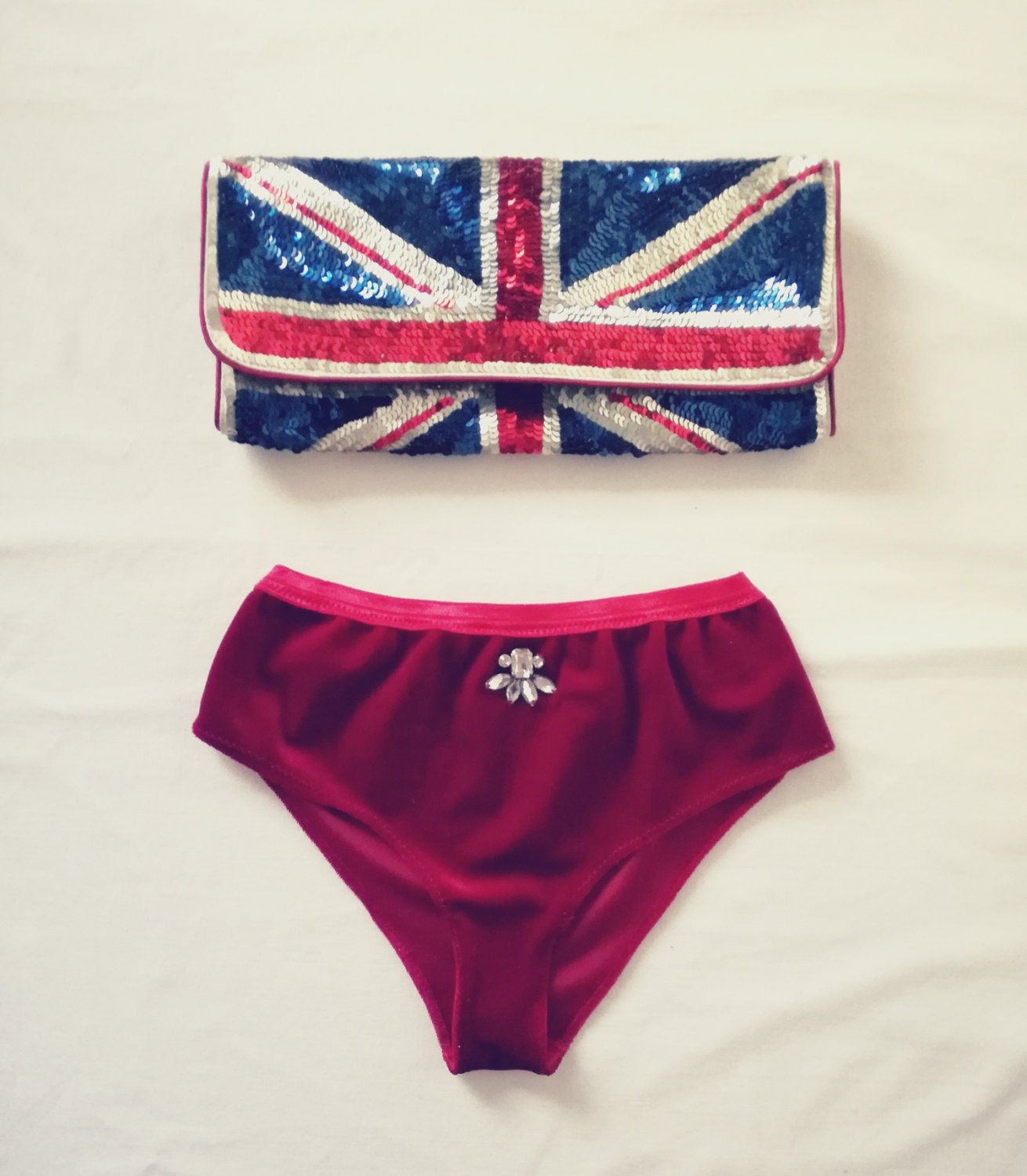 Red Velvet Panties with Rhinestone/Knickers/Women's