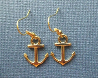 Anchor Earrings - Gold Anchor Earrings - Dangle Earrings - Nautical Earrings - Nautical Jewelry -- E108