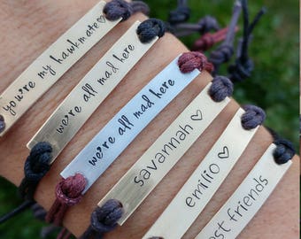 Custom Hand Stamped Bracelet, friendship bracelet, Custom Name Jewelry, Quote Bracelet, Gift Idea, bulk stamped bracelets