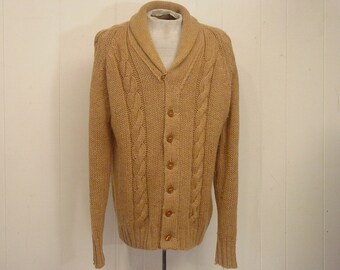 Vintage sweater, 1960s sweater, cable knit sweater, shawl collar sweater, vintage cardigan, vintage clothing, XL
