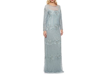 Cielo de US24 UK28 AUS28 EU56 Plus tamaño azul baile Maxi vestido mangas Dolores 20s aleta GreatGatsby Downton Abbey boda damas de honor regreso a casa
