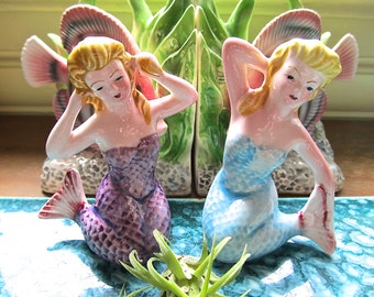 Vintage Japan Mermaid Bathing Beauty Figurine Salt Pepper Shakers