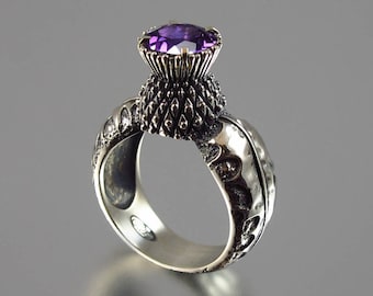 BLOOMING THISTLE silver ring with Amethyst