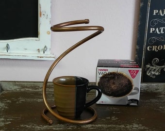 Ceramic Pour Over Stand - For Use With Hario V60 #2 Ceramic Dripper - Copper Drip Stand - Copper Kitchen - Elegant Design - Copper Decor