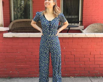 80's Betsey Johnson Floral Jumpsuit, XS-S