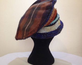 Brown Tartan Hat with knitted base