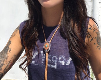Leather and Turquoise Bolo Tie