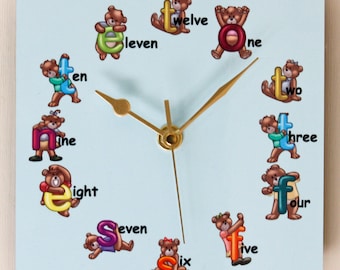 Teddy Bear Letters - Square Wall Clock